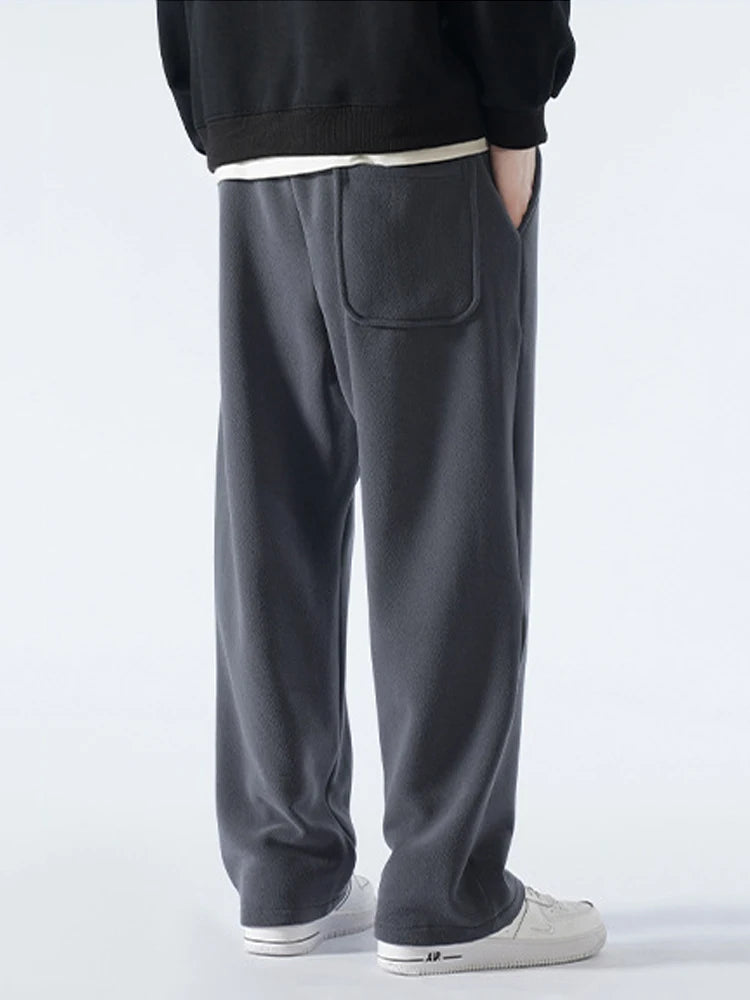 Men's Sweatpants – Korean Fashion, Thick Warm Fleece, Wide Leg Straight Fit, Casual Thermal Velvet Trousers for Winter