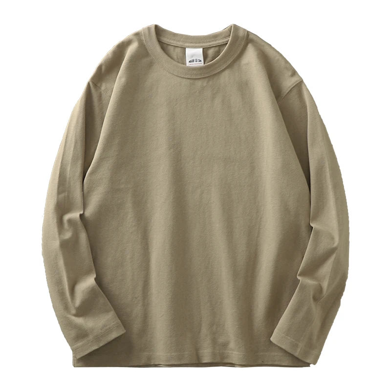 Heavyweight Long-Sleeve T-Shirt – 100% Cotton, O-Neck, Plain White, Oversized Men's Wear
