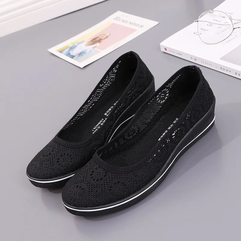 Lace Hollow Breathable Little White Shoes - Flat Mid Wedge Heel Women's Summer Beauty Sneakers