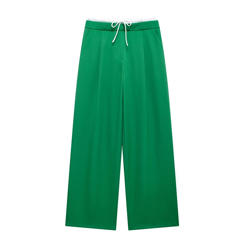 Women Fashion Straight Pants – Solid Color, Lace-Up, Side Zipper, Vintage Style, High Elastic Waist, Chic Lady Trousers
