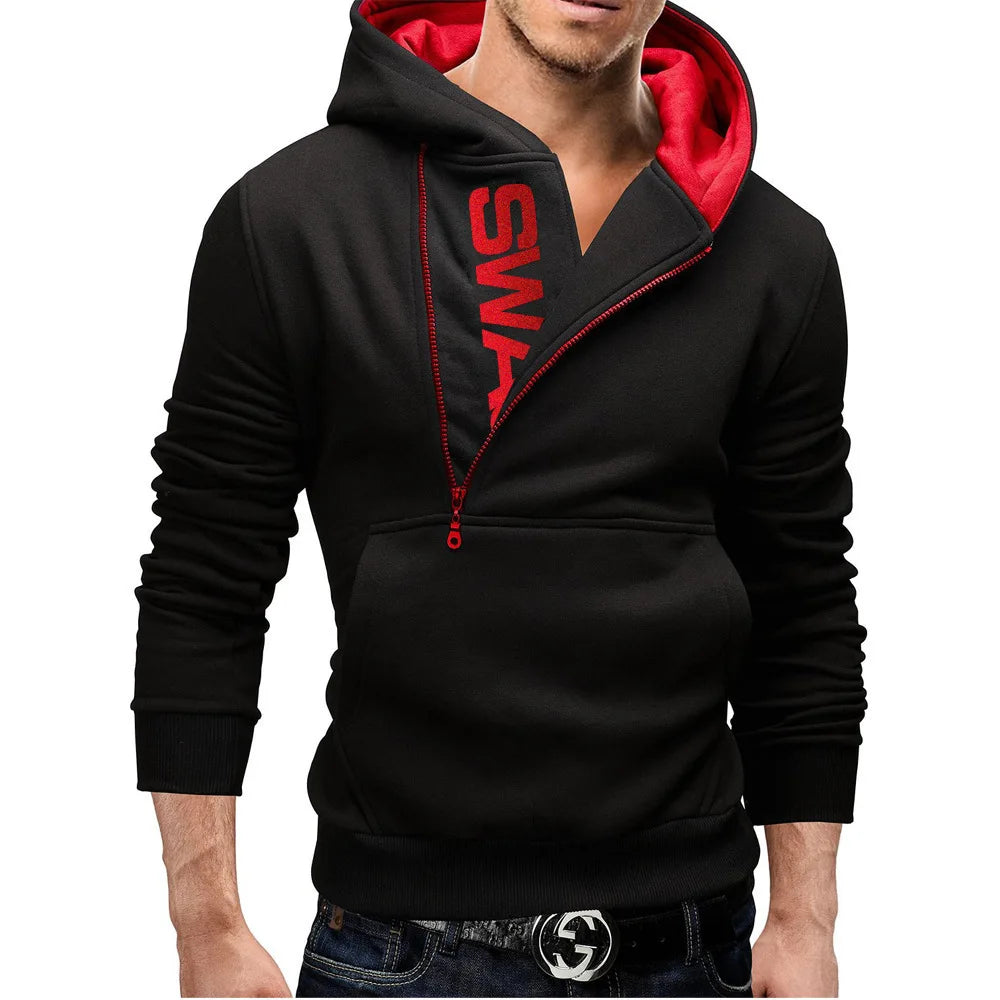 Men's Long Sleeve Zipper Hoodie – High Neck Pullover Sweatshirt, Casual Jacket Coat