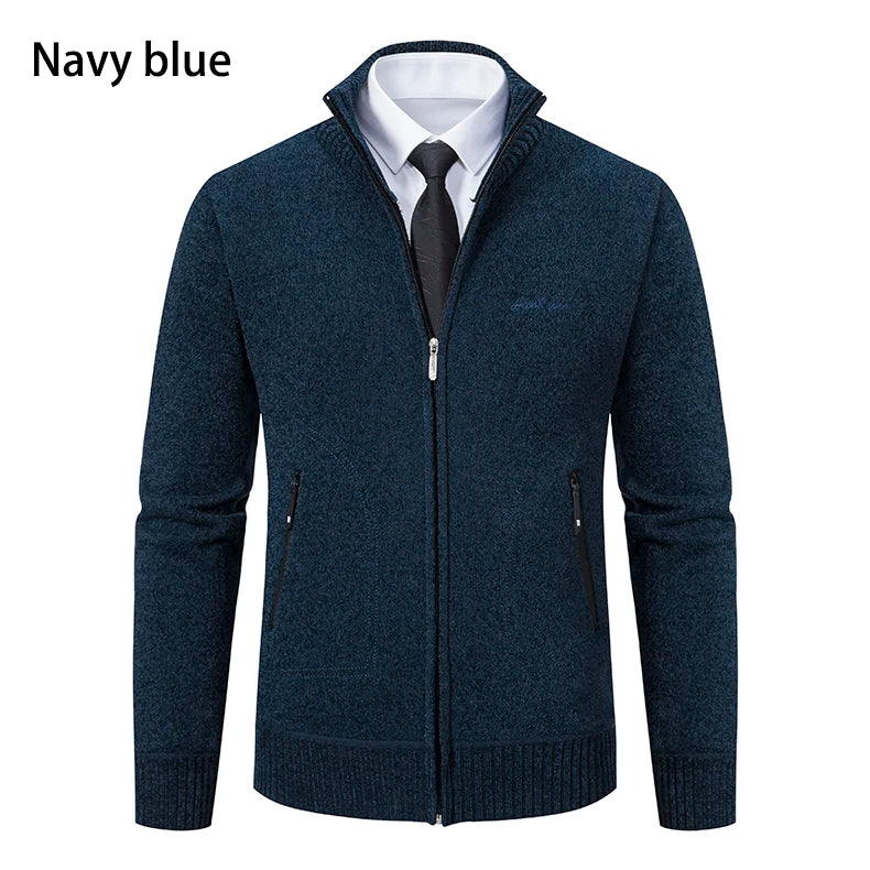Knitwear Men's Stand-up Collar Thick Warm Cardigan Sweater – Loose Fit, Casual Winter Coat