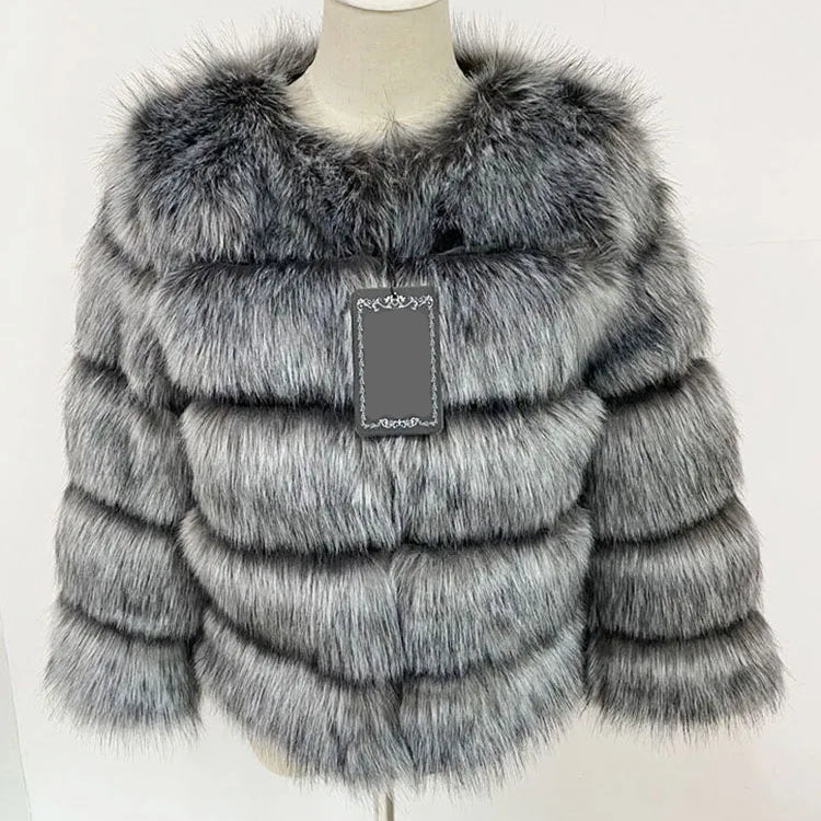 Elegant Faux Mink Fur Coat – Fluffy, Thick, Warm Winter Jacket for Women (S,M,L)