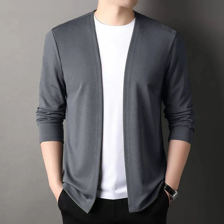 Slim Cardigan – Spring and Autumn Thin Outwear, Casual Long-Sleeved Trendy Versatile Men's Fashion Solid Color Slim Autumn Cardigan