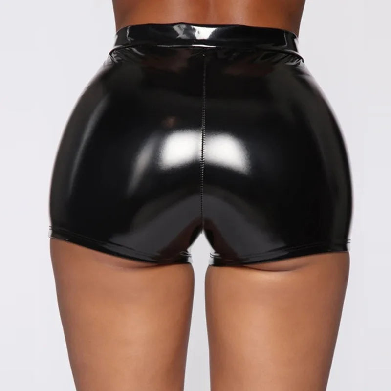 High Waist Leather Shorts – Sexy, Nightclub Style, Stretchy, Black, Sports, Fitness, Slim Fit