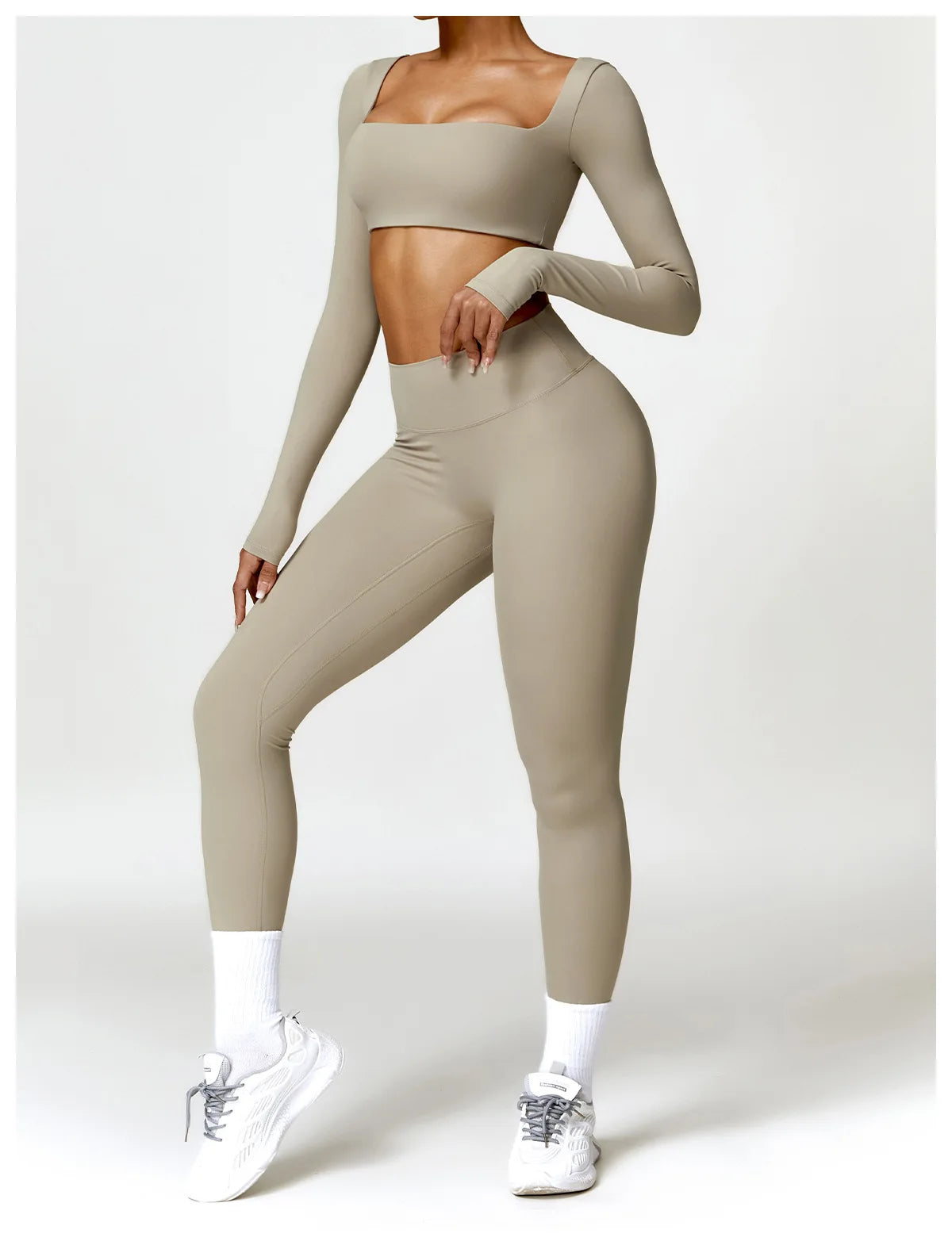 2PCS Women's Yoga & Gym Set – Quick-Dry Long Sleeve Sports Shirt & Leggings for Running & Workout