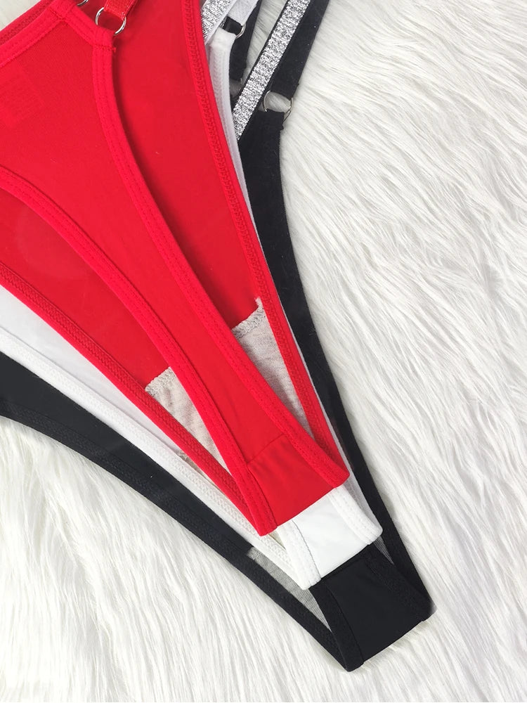 3PCS Women's Sexy Thongs – Low Rise Panties, Double Shiny Belts, Solid Color, Hollow Out, Comfortable Underwear