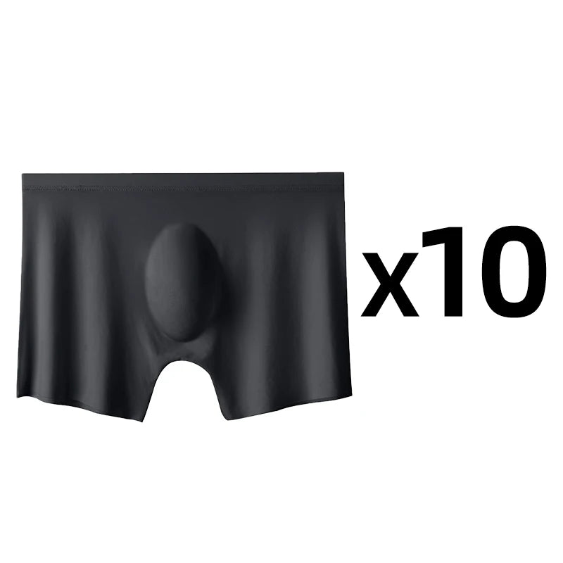 Men's Ice Silk Boxers – 10 Pcs/Lot, Seamless, Ultra-Thin, Breathable, Summer Sexy Underwear Shorts