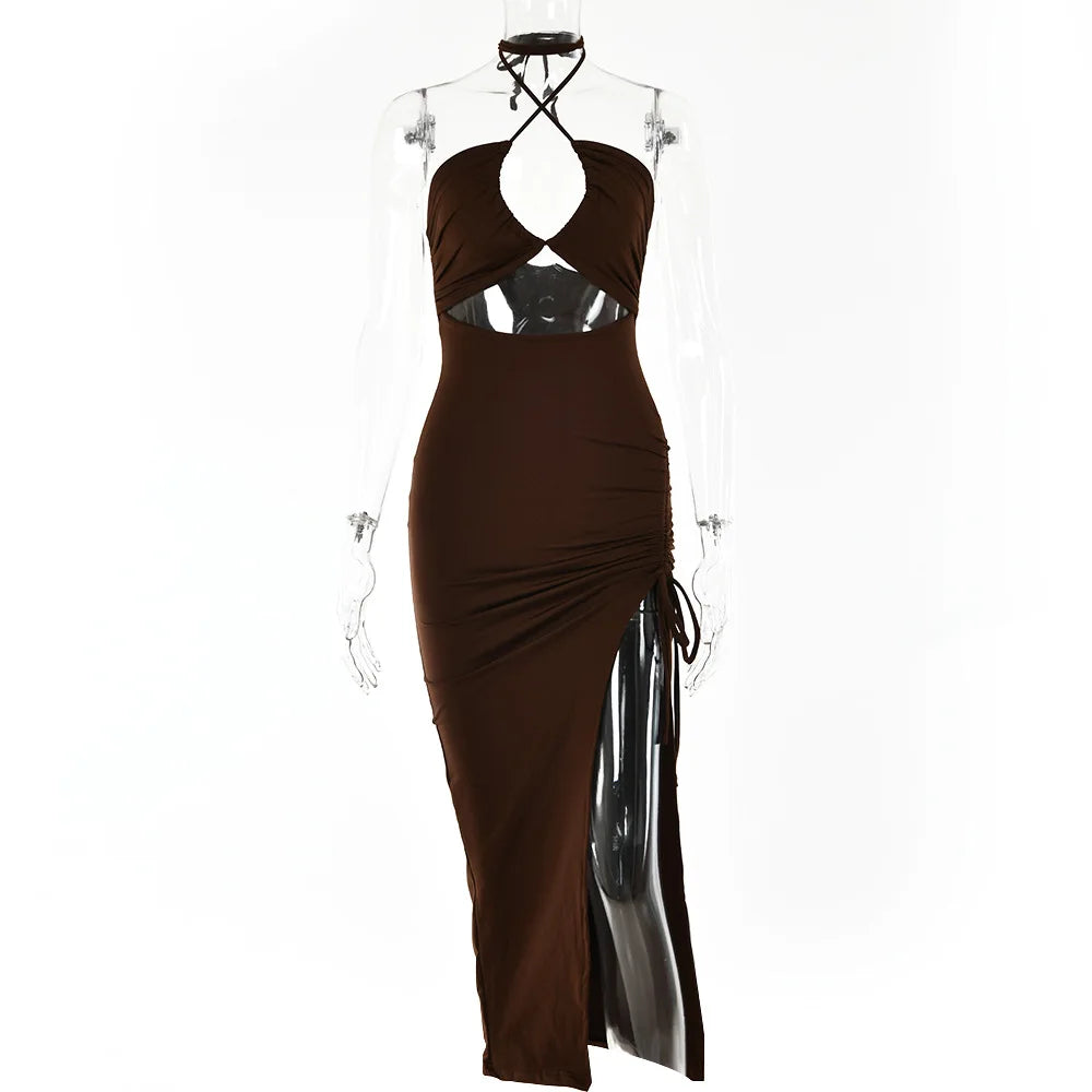 Sleeveless Backless Midi Bodycon Dress – Sexy Slim Nightclub Partywear for Women