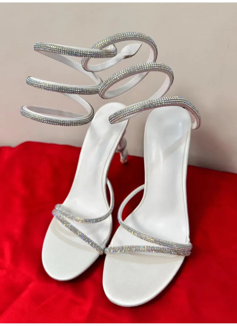 Star Style Crystal Snake Sandals – Women's Sexy Stiletto High Heels, Gladiator Sandals for Summer Party & Prom