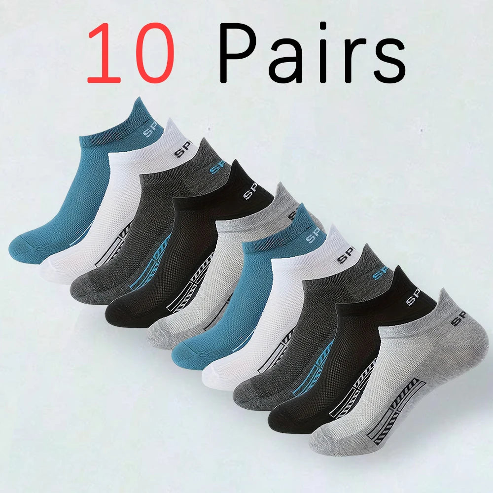 10 Pairs Men's Socks – High Quality, Women's Low Cut Round Neck, Ankle Socks, Sports Mesh, Breathable, Summer Autumn Boat Socks