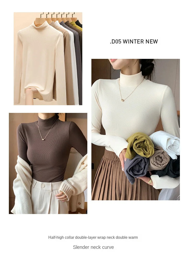 Knitted Half-Turtleneck Pullover – Elegant Korean Fashion, Long Sleeve, Women’s Sweater Jumper