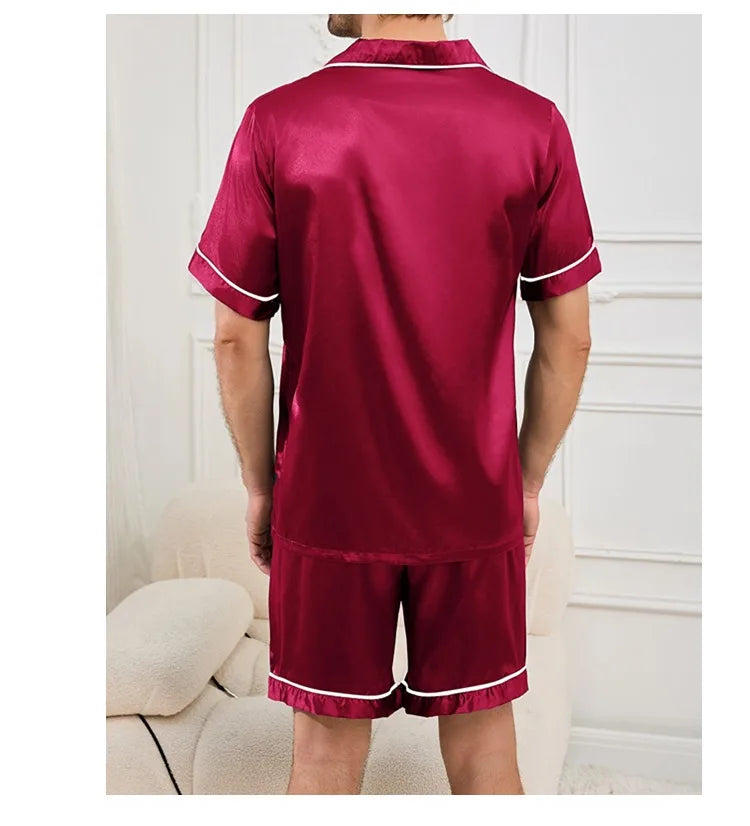 Men's Summer Pajamas Set – Short Sleeve, Button-Down Shirt with Pocket, Matching Shorts, Comfortable Loungewear Sleepwear