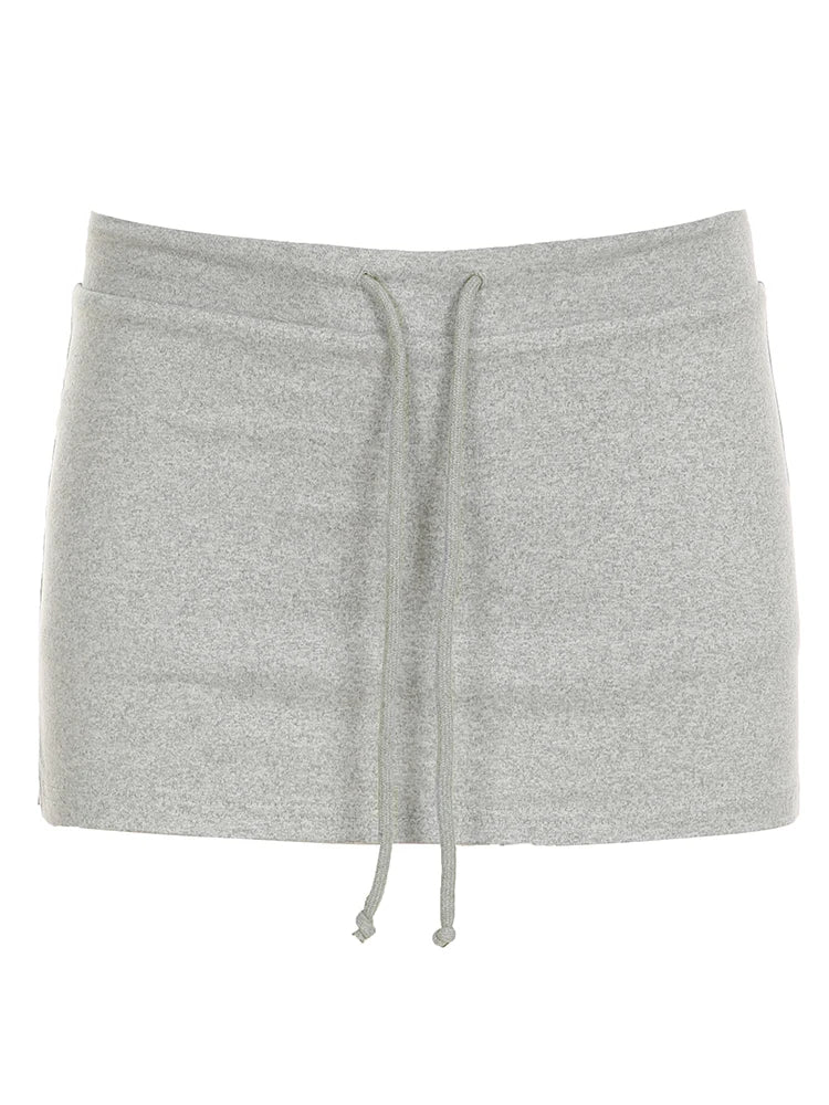 Solid Lace-Up Mini Skirt – Sexy American Retro, Vintage Casual, A-Line Knit Bottoms