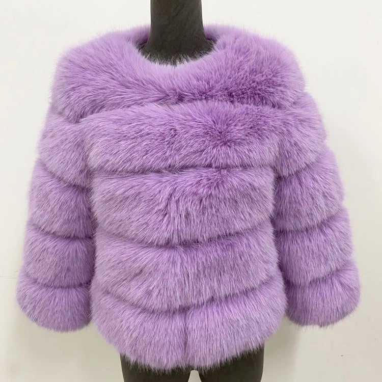 Elegant Faux Mink Fur Coat – Fluffy, Thick, Warm Winter Jacket for Women (S,M,L)