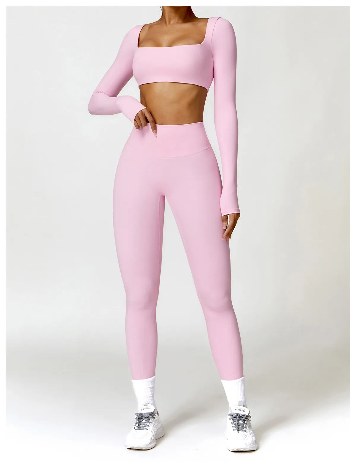 2PCS Women's Yoga & Gym Set – Quick-Dry Long Sleeve Sports Shirt & Leggings for Running & Workout