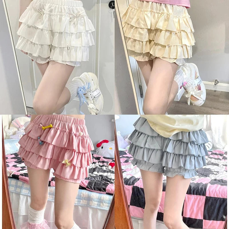 Y2K Sweet Ruffle Mini Skirt – Kawaii Lolita A-Line, Harajuku High-Waisted Bow Skirt in Pink & White