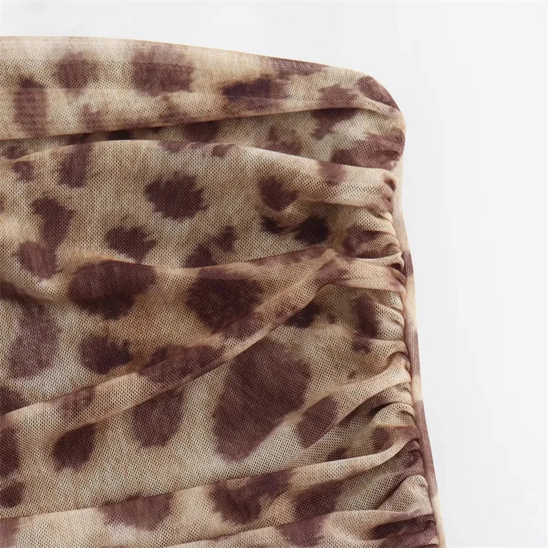 Leopard Print Crop Top – Ruched Tulle, Corset Style, Off-Shoulder, Halter Neck, Sexy, Backless, Tube Top, Women's Fashion