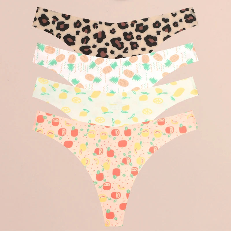 4PCS Ultra Soft Thong Panties – Sexy Graphic Print, Seamless, Stretch, Leopard G-String, Comfortable Lingerie
