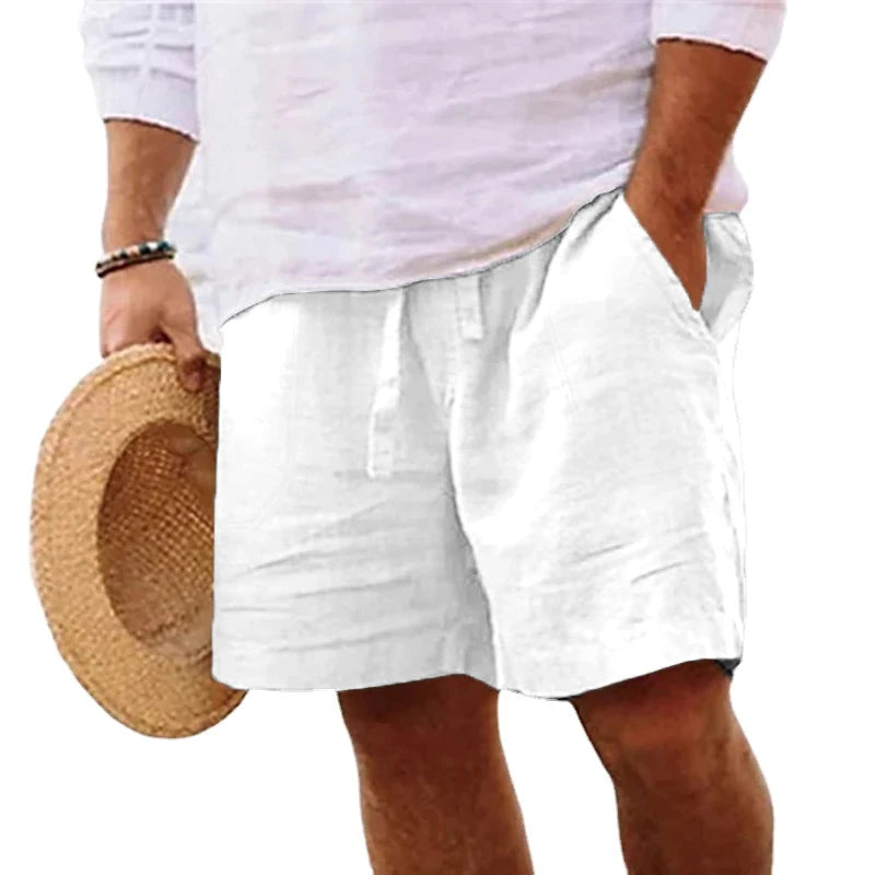 Men's Cotton Solid Color Shorts – Lightweight, Gym Pants, Linen Beach Shorts, Jogging Sport, Large Size for Men