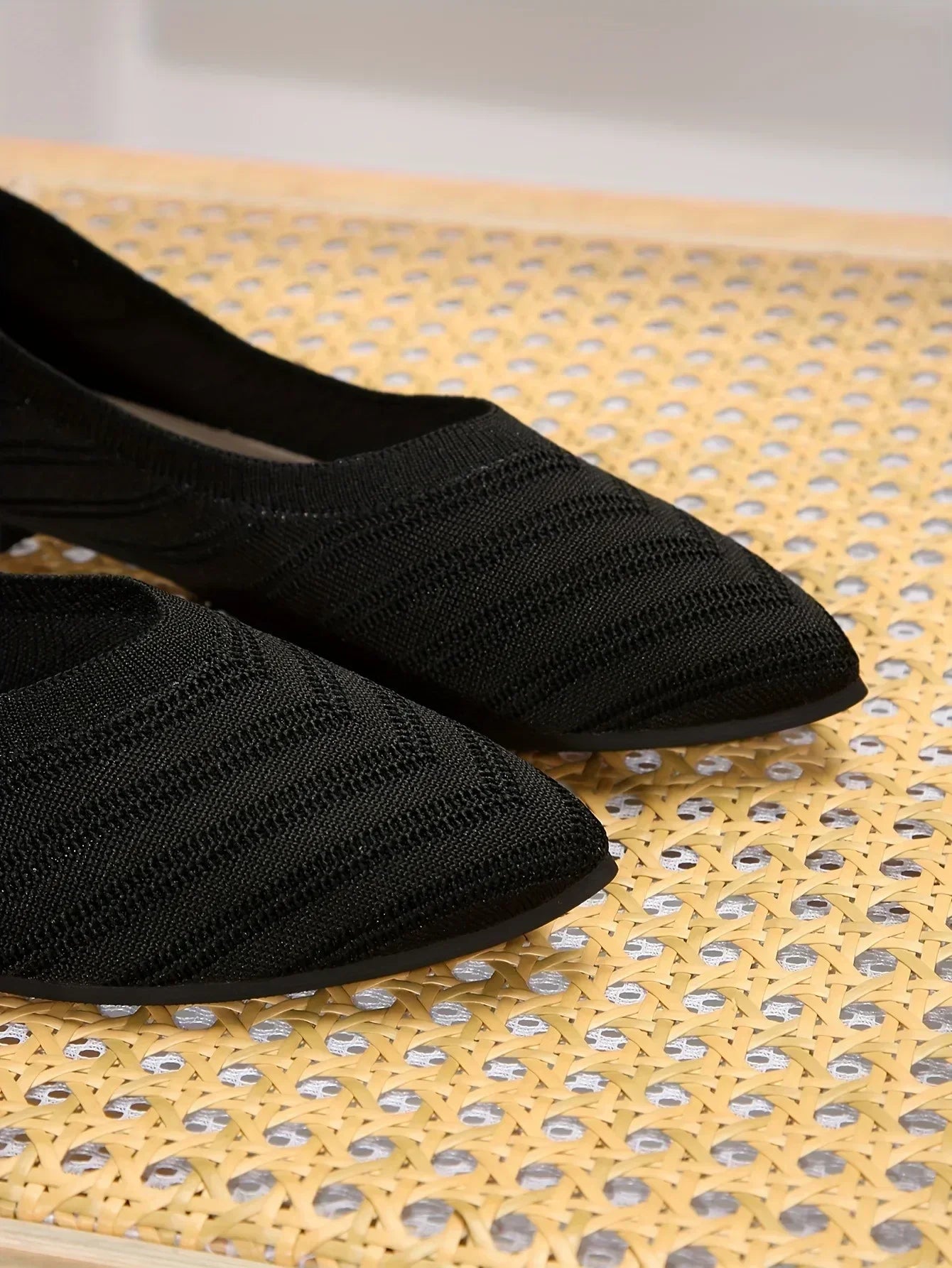 Pointed Toe Flats - Solid Color Knitted Slip-On Office Shoes, Casual Ballet Flats, Women's Loafers, Zapatos de Mujer