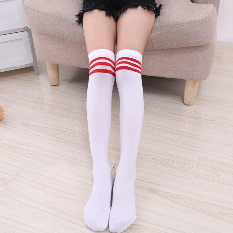 Thigh High Striped Socks – Women’s Sexy Long Stockings, Over Knee Nylon Socks, Female Leg Warmers