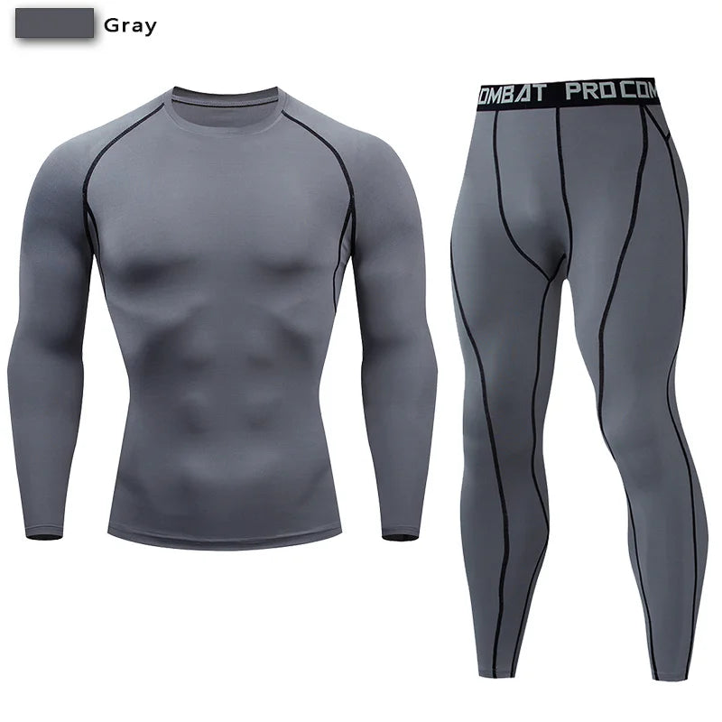 2PCS Men's Compression Sportswear – Gym Tight Yoga Set, Workout Jogging MMA Fitness Tracksuit Pants