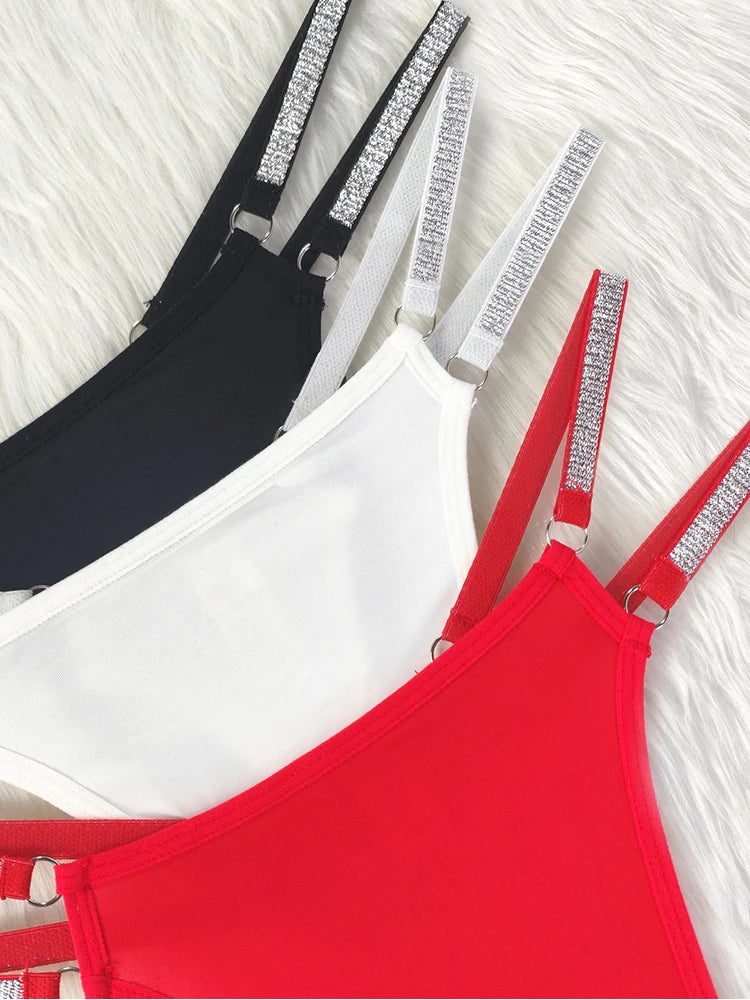 3PCS Women's Sexy Thongs – Low Rise Panties, Double Shiny Belts, Solid Color, Hollow Out, Comfortable Underwear