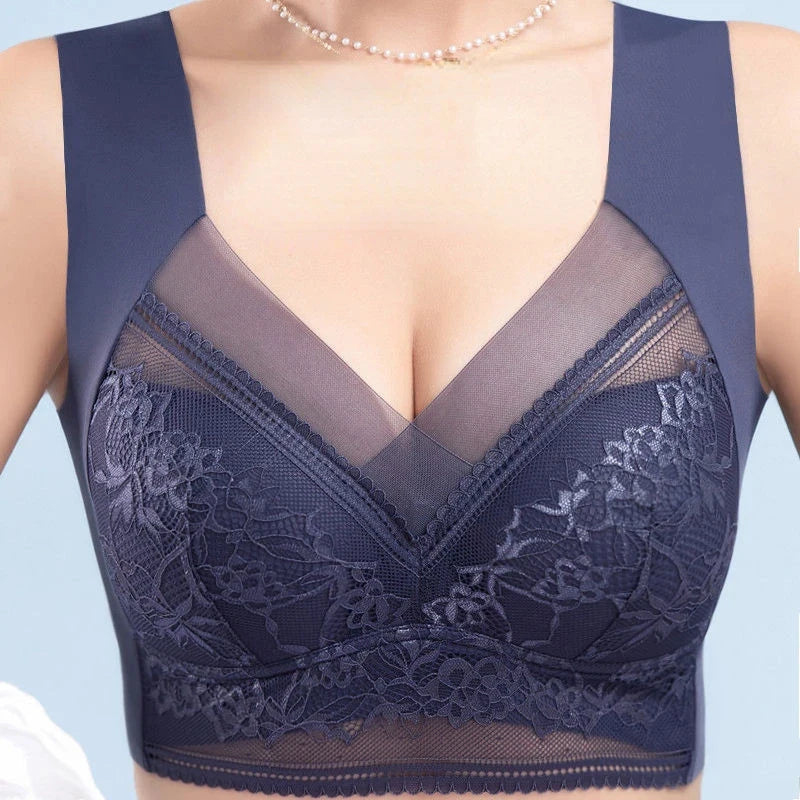 Women Large Bra – Push Up Ice Silk Seamless Bralette, Lace Wireless Summer Bra, Plus Size Top Lingerie Underwear