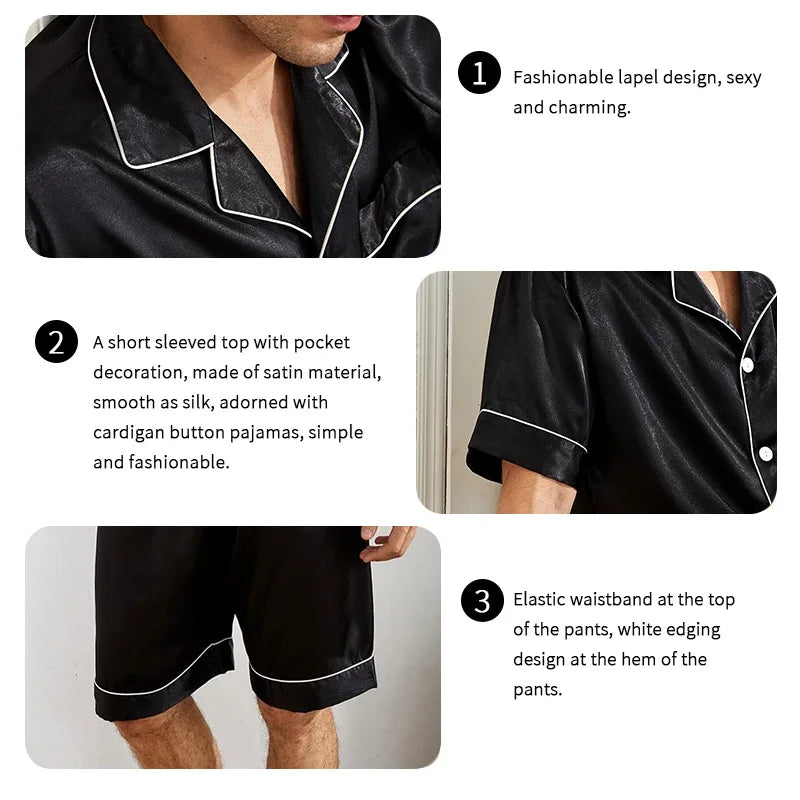 Men's Summer Pajamas Set – Short Sleeve, Button-Down Shirt with Pocket, Matching Shorts, Comfortable Loungewear Sleepwear