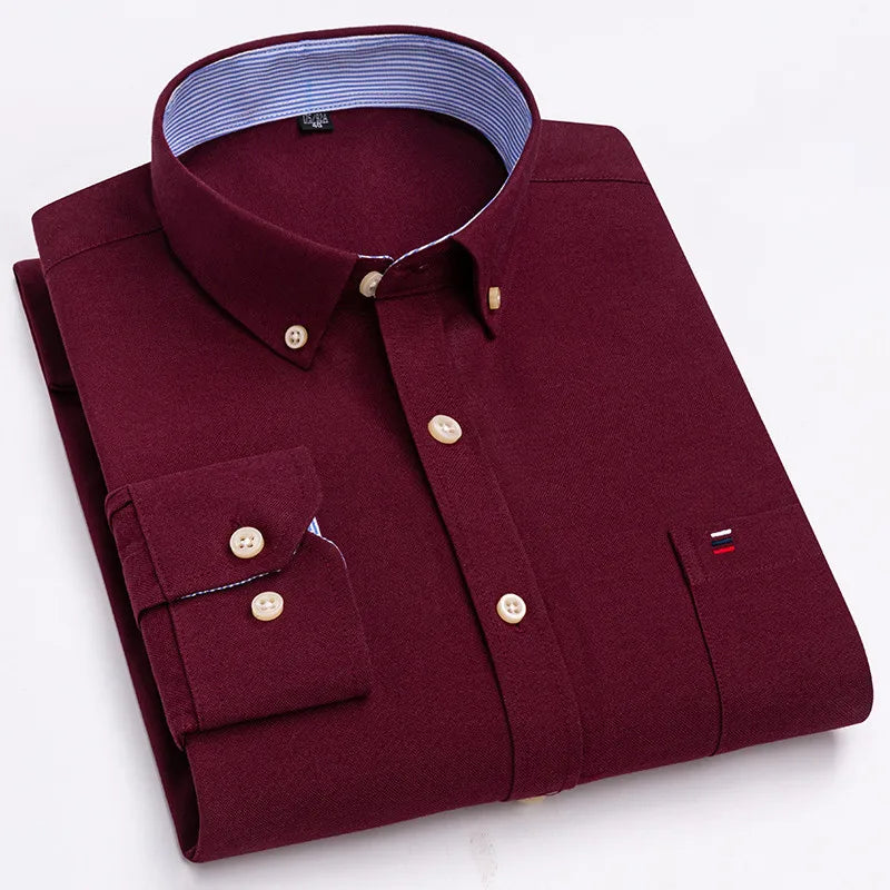 Men's 100% Cotton Shirt – Long Sleeve Plaid Oxford, Plaid, Regular Fit Formal Dress Shirt, Available In Oversized