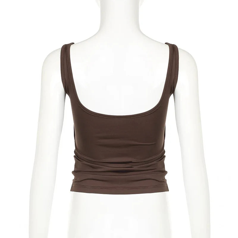 Women’s Tank Tops – Summer, Solid Color, Sexy, Backless, Streetwear, Casual, Slim Fit, Sleeveless, Camisole, Fashion Folds