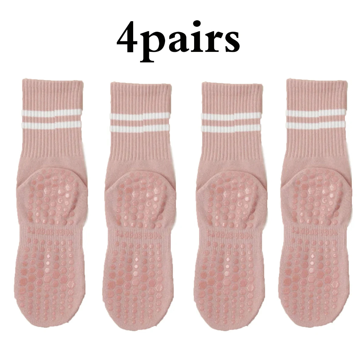 4 Pairs Yoga Socks – Medium Length, Pure Cotton, Anti-Slip Silicone, Indoor Fitness & Pilates Socks for Women