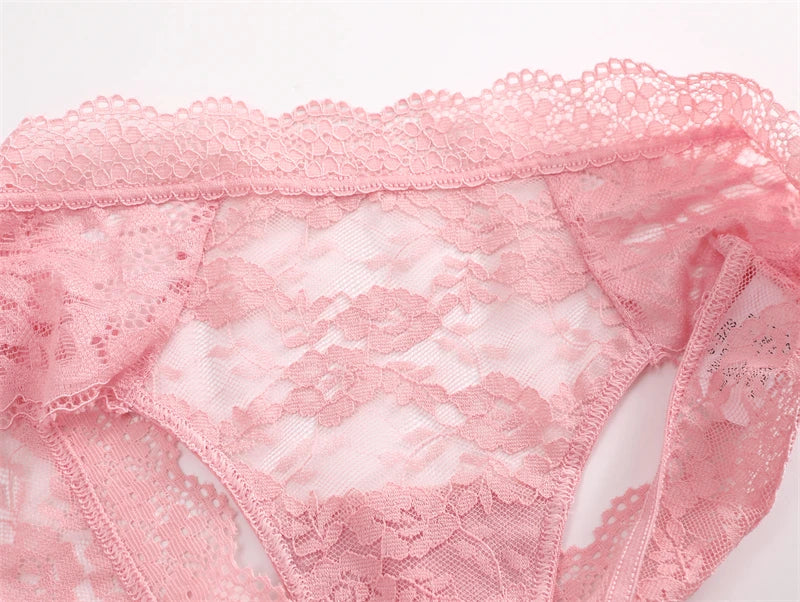 3PCS Lace Hollow Out Thong Panties – Sexy Floral Print, Solid Color, Low Waist, Breathable G-String Lingerie