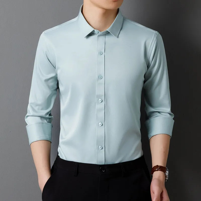 Men's Long Sleeved Shirt – Classic Solid Color, Soft And Comfortable Fit, Business Formal Or Social, Without Pockets