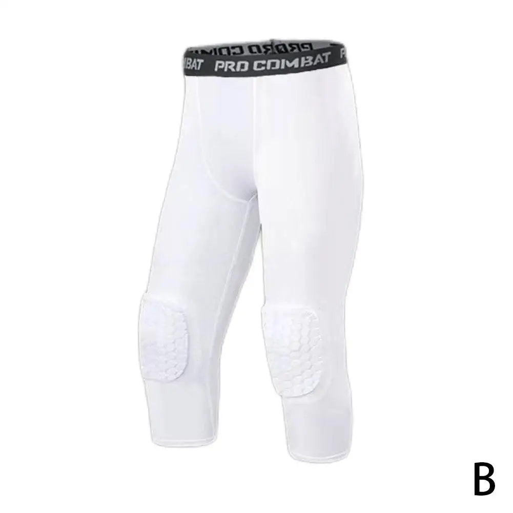 Men's Safety Anti-Collision Pants – Basketball Training 3/4 Tights Leggings, Knee Pads Protector, Sports Compression Trousers