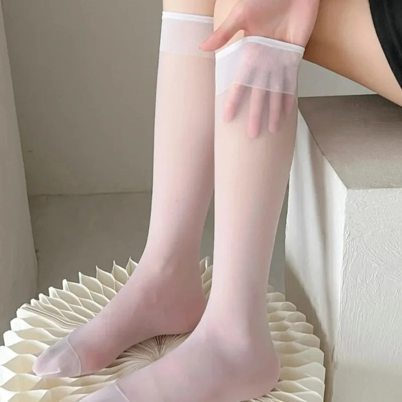 4 Pairs Summer Thin Stockings – Women Lolita Long Socks, Knee High, Fashion Cosplay, Sexy, Nylon, Transparent