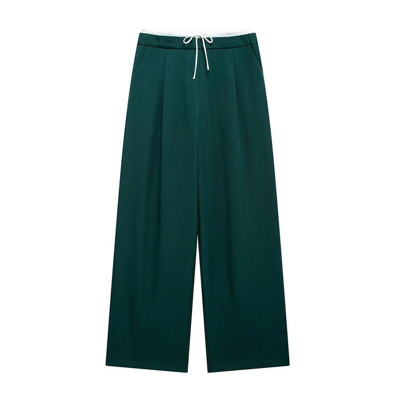 Women Fashion Straight Pants – Solid Color, Lace-Up, Side Zipper, Vintage Style, High Elastic Waist, Chic Lady Trousers