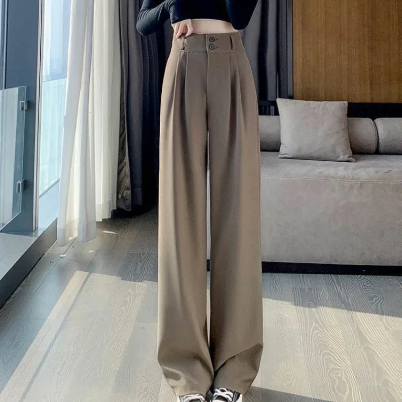 Elegant Wide Leg Pants – Korean Style, High Waist, Baggy Fit, Office Ladies, Fashionable, Loose Suit Trousers, Streetwear