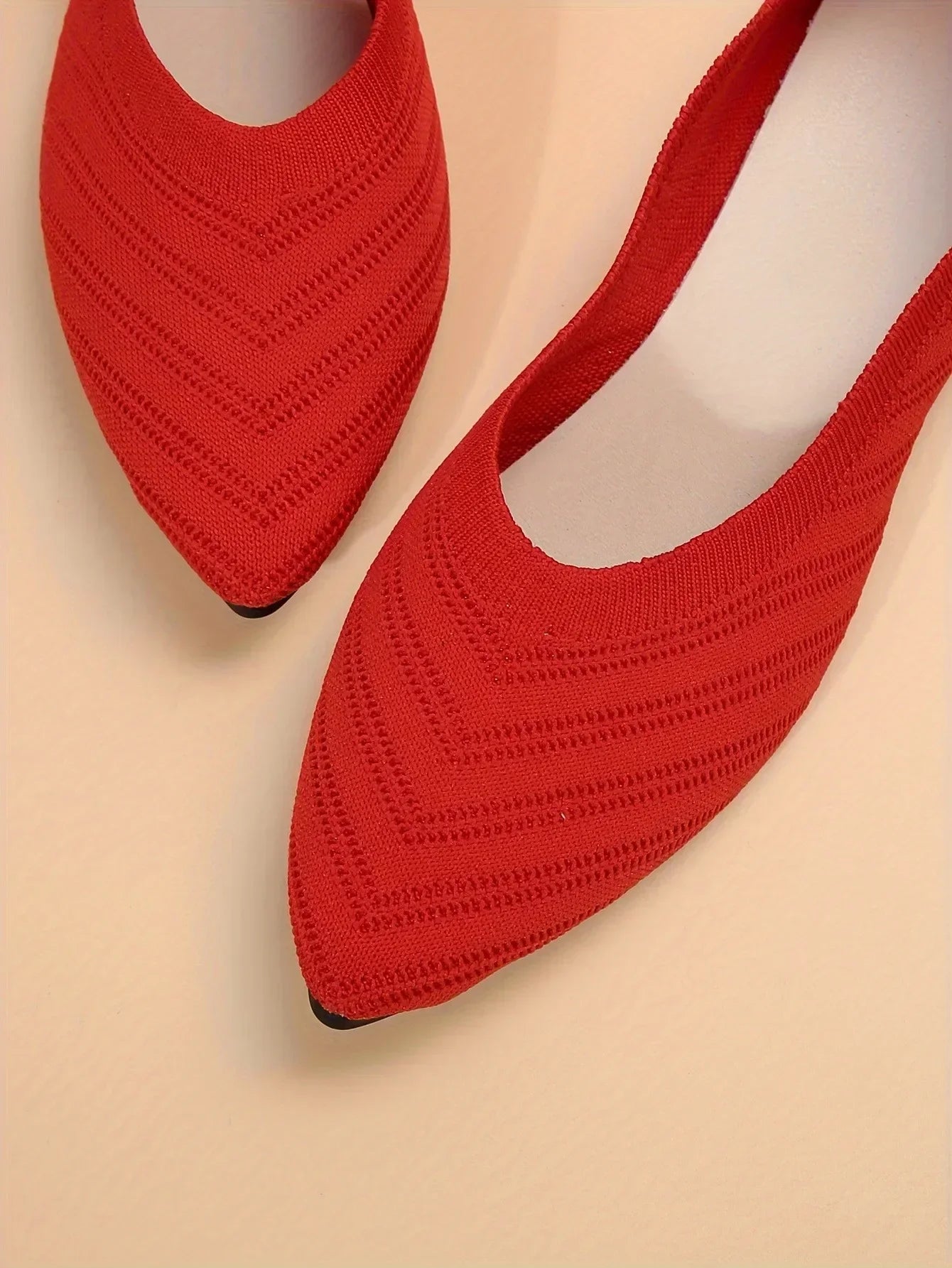 Pointed Toe Flats - Solid Color Knitted Slip-On Office Shoes, Casual Ballet Flats, Women's Loafers, Zapatos de Mujer
