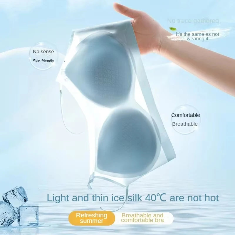 Ultra-Thin Breathable Ice Silk Bra – Women's Bustier, Seamless, Back Halter, Vest Wrap Design, Small Chest Support