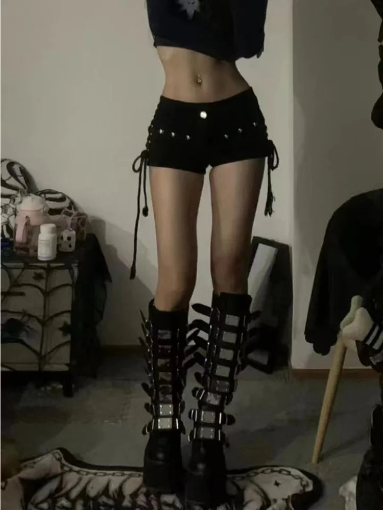 Women's Skinny Lace-Up Shorts – Creative, Popular Streetwear, Daily Wear, Holiday Fashion, Sexy American Retro Style