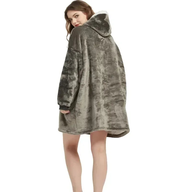 Winter Oversized Blanket Hoodie – Unisex Pullover, Fleece, Long Flannel Sleeves, Giant TV Sweatshirt