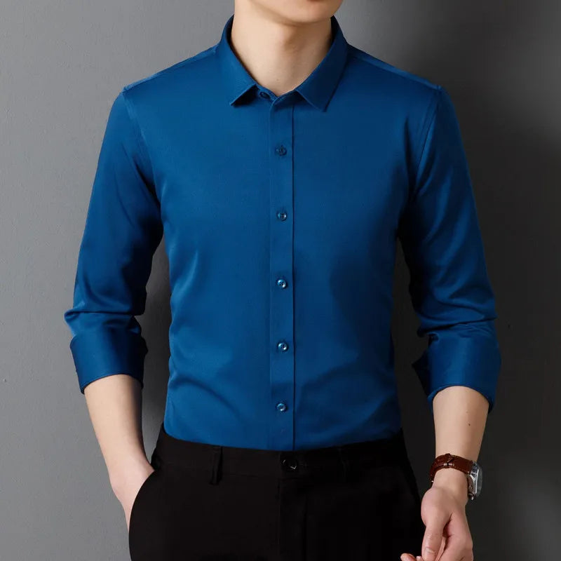 Men's Long Sleeved Shirt – Classic Solid Color, Soft And Comfortable Fit, Business Formal Or Social, Without Pockets
