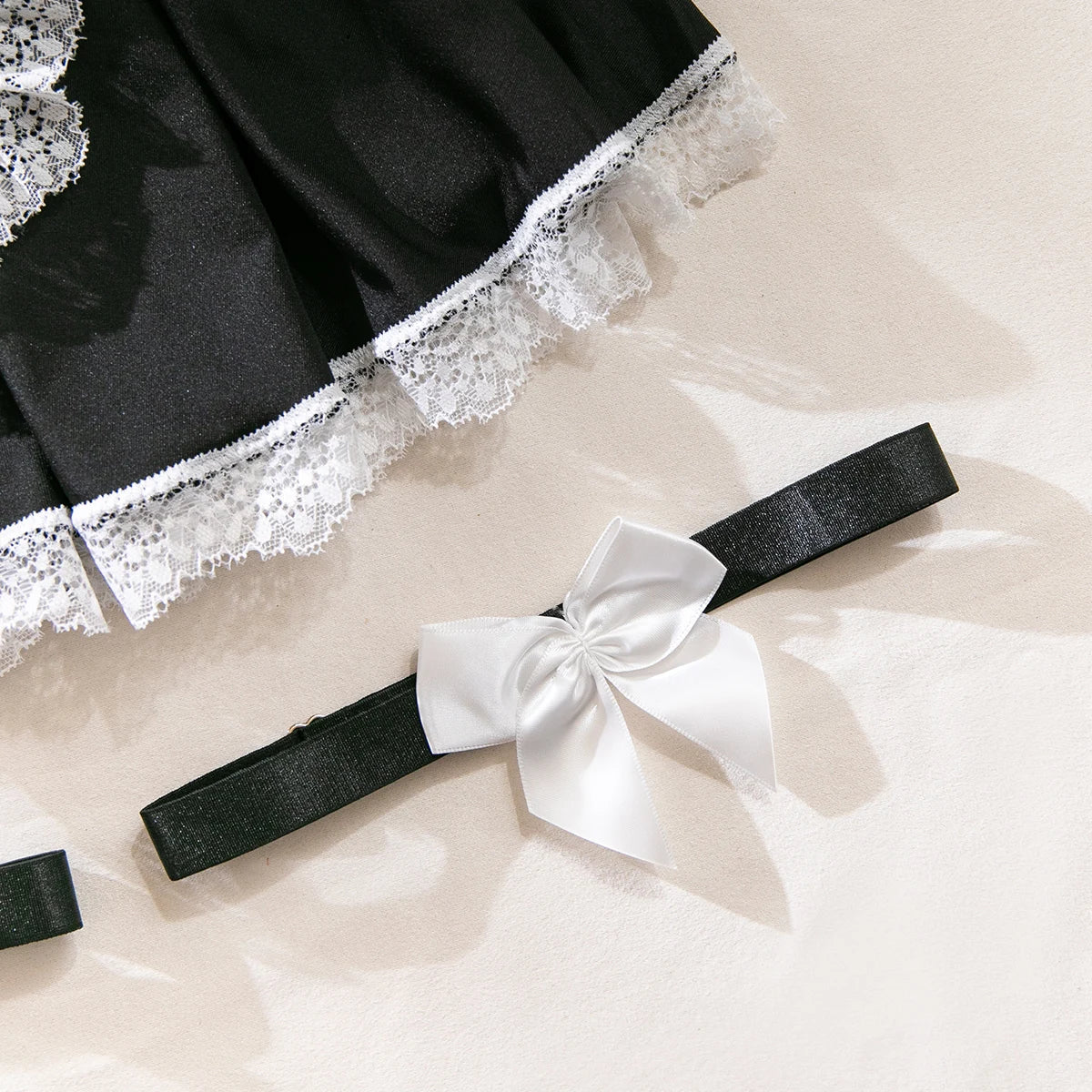Maid Cosplay Lingerie Set – 5-Piece Sexy Lace Apron Uniform with Bow & Bandage Details