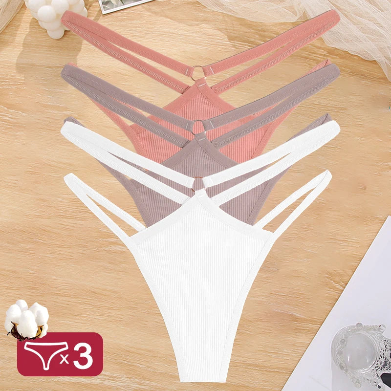 3PCS Set Women's Cotton G-String Thongs – Low Waist, Sexy, Hollow Out, Elastic, Breathable Lingerie