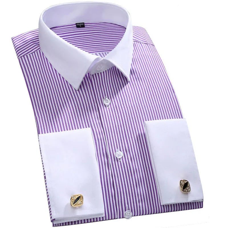 Men's French Cuff Formal Shirt – New White Long-Sleeved Business Button Shirt, Regular Fit With Cuff Buttons