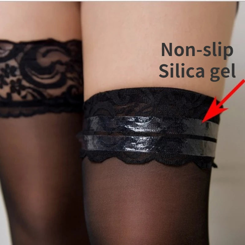 Sexy Lace Stockings – Transparent Knee-High, Thigh-High Long Socks with Anti-Slip Design for Women