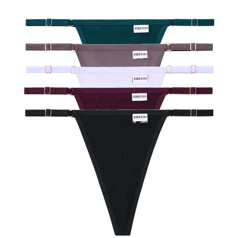 5PCS Adjustable Women's Panties – Sexy Cotton, Solid Low Waist, Seamless Thongs, Female Lingerie