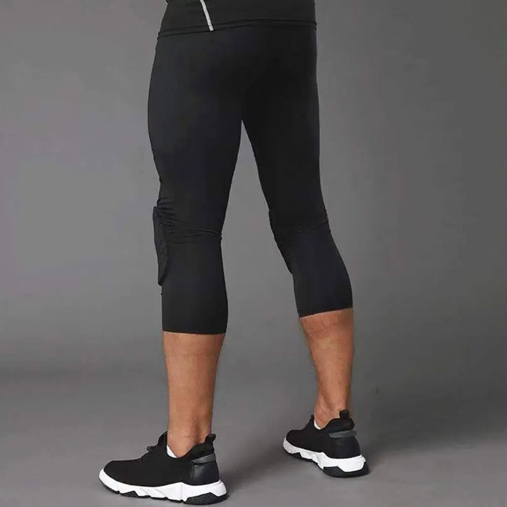 Men's Safety Anti-Collision Pants – Basketball Training 3/4 Tights Leggings, Knee Pads Protector, Sports Compression Trousers